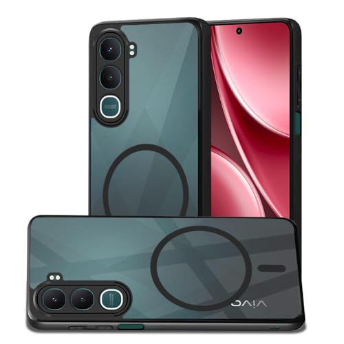 Image of AESTMO Vivo Y31 5G Back Cover | 360 Protection | Crystal Clear Hard Back Transparent | Compatible with MagSafe Accessories (PC+TPU, Black Bumper)