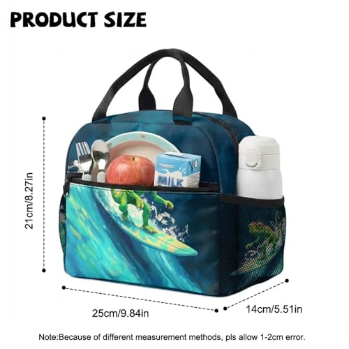 HUGS IDEA Lunch Bag for Boys Surfing Chameleon Insulated Lunch Bags with Inside Mesh Bag Lightweight Shoulder Lunchbox for Work Lunch Tote Handbag for Travel Picnic Workout Office