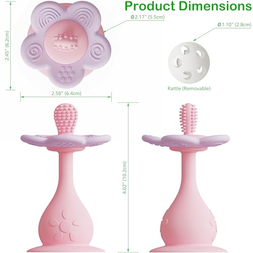 Image of Flower Teether Rattle, Silicone Baby Teething Toy 0-24M [Pink]