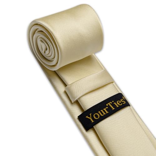 Image of YourTies Skinny Ties for Men Satin 2.4 inch Slim Necktie with Pocket Square Tie Clip Set Solid Color Wedding Party Business