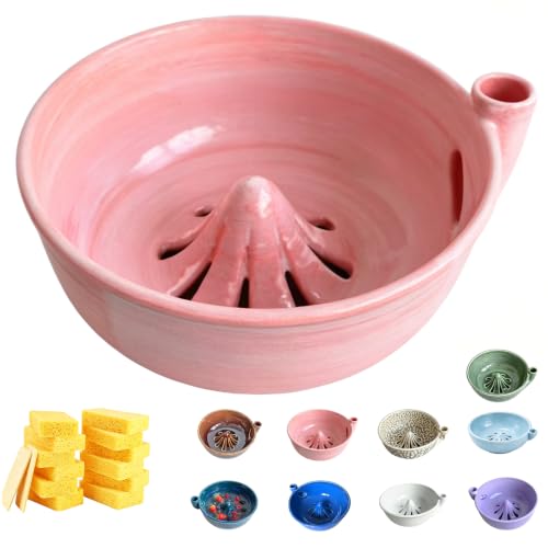 7'' Self Rinsing Berry Washing Ceramic Bowl, Blush Pink