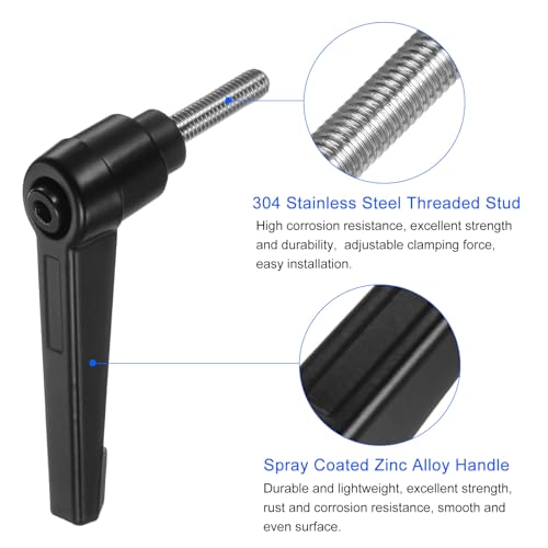 Image of uxcell 2pcs Clamping Lever Handles, M5 x 20mm 304 Stainless Steel Threaded Male Stud, Adjustable Handles Locking Quick Release Ratchet Push Button Bolt Knobs, Black