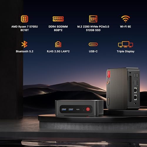 Mini PC para juegos AMD Ryzen 7 5700U, Micro PC 16GB DDR4 RAM
