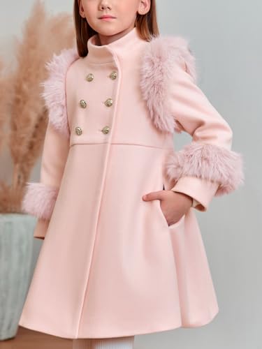 Haloumoning Toddler Girls Faux Fur Dress Coat Kids Winter Warm Jacket Long Sleeve Button Wool Coat 12 Months - 12 Years3