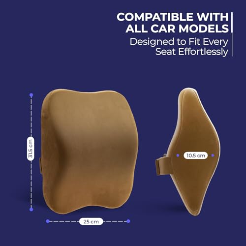 Image of WELLGIVER Orthopedic Memory Foam Car Neck Rest Pillow - Cervical Support Cushion for Neck Pain Relief, Adjustable Strap - Universal Fit for All Cars | TAN Velvet | Pack of 2