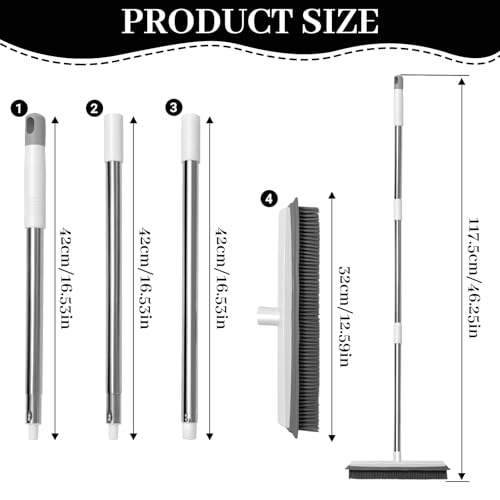 Coco Berming Gummibesen mit Stiel, 120cm Besen Gummiborsten, Pet Hair Removal Broom 2 in 1 mit Abzieher Bodenbürste von Tiere Katzen Hunde Haare für Bödenzum Teppiche Fliesen