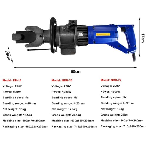 Dobladora eléctrica de Varillas de Refuerzo, máquina hidráulica de 900 W para Varillas de 6 a 22 mm, doblado rápido en 5 Segundos, ángulo Ajustable de 0° a 130°, Ideal para Varillas de Acero.