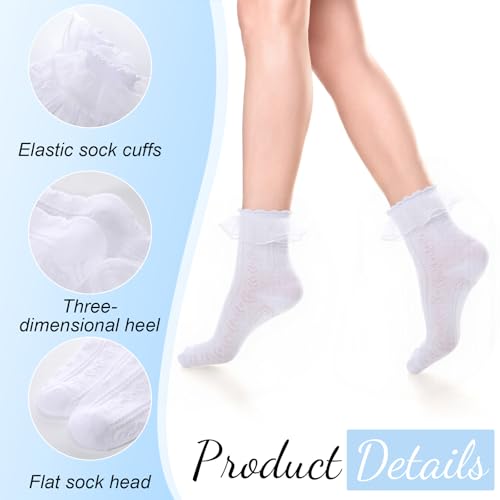 Geyoga 3 Pairs Women Ruffle Socks Turn Cuff, Double Lace Ankle Socks for Woman Cotton Lace Frilly Sock for Ladies2