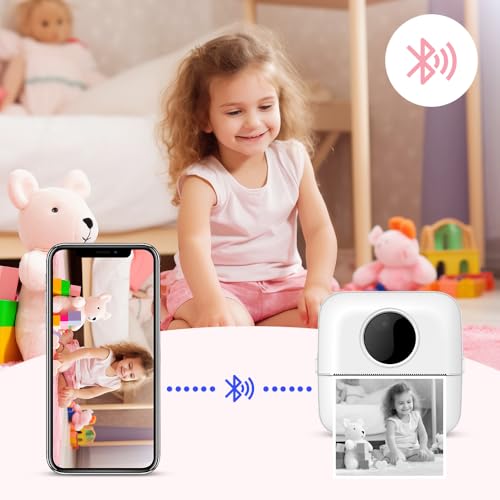 DAJASD Mini Drucker, Tragbarer Mini Fotodrucker, Thermodrucker mit 8 Rollen Druckerpapie und 6 Buntstifte, Smartphone Bluetooth Drucker, Taschendrucker für Liste, Notizen, Bilder, Reisen, Studium