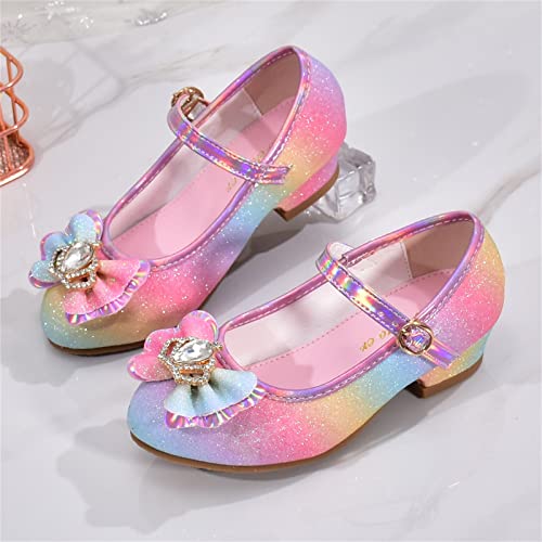Kids Girls Glittler Dress Shoes Rhinestone Bowknot Low Heel Mary Jane Dress Little Kid Wedding Party Shoes (Pink, 4 Big Kids)2