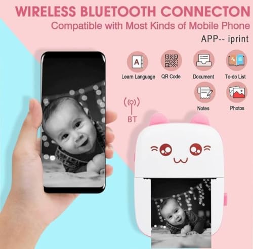 Gebi Mart Mini Bluetooth Thermal Printer, Portable Label Printer Inkfree Printer for Android & iOS System, Black on White Thermal Printer with 1... - Image 2