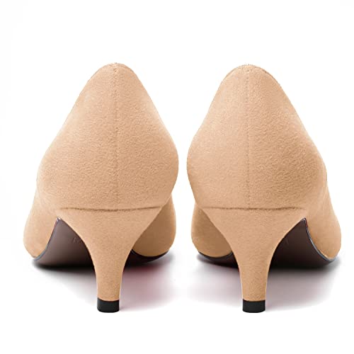MERRORI Womens Suede Casual Solid Round Toe Office Slip On Kitten Low Heel Pumps Shoes 1.5 Inch4