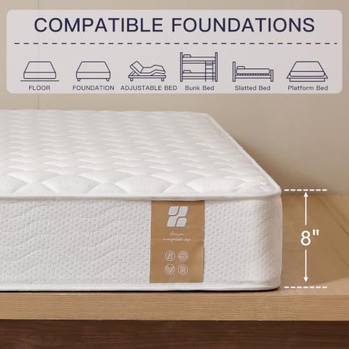 Image of Profus 8 Inch Twin Mattress, Hybrid Memory Foam & Bonnell Spring Mattress | Twin Size Hybrid Mattress with Memory Foam & Bonnell Coils, Medium Firm Comfort, Bedroom Use, Compressed in a Box