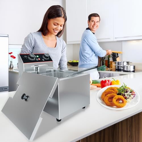 GarveeHome Commercial Deep Fryer with Basket, 8.4 QT/8 L Stainless Steel Electric Countertop Fryer with Temperature Control for Restaurant and Home Use,1800 W