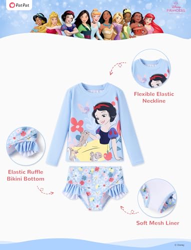 Image of Disney Frozen Elsa Stitch Marvel Toddler Girl Two Piece Long Sleeve UPF50+ Swimsuit Rashguard Sets Bathing Suit