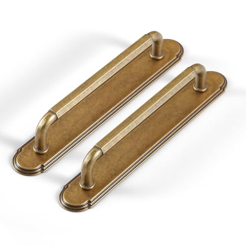 Goo-Ki キャビネット取っ手 バックプレート/スペーサー付き アンティーク真鍮引き出しハンドル センター5インチ穴 ヴィンテージ レトロ 亜鉛合金 キッチンハードウェア 2個パック