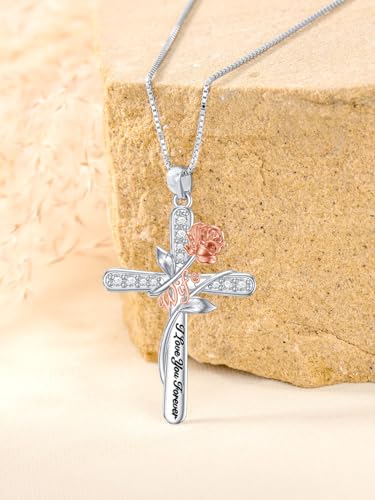 Rose-Flower-Love-Necklaces-Sterling-Silver-Cross-Pendant-Jewelry-Gifts-for-MomGrandmaNanaLoveDaughter-I-Love-You-Forever-Necklace