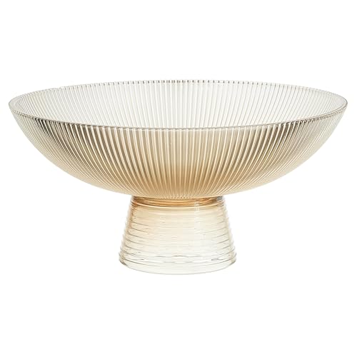 HOME DECO FACTORY - KA0496 Coupe à Fruits sur Pied en Verre Ambre - Élégant et Polyvalent pour Fruits et Salades - Capacité 11L - Facile à Nettoyer - Couleur Orange