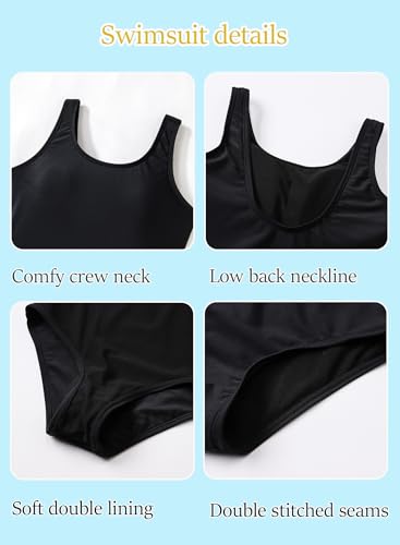 Image of One Piece Swimsuit for Girls 6-16 Years with Removable Chest Pad Quick Dry & Stretchy for Swim Team Beach