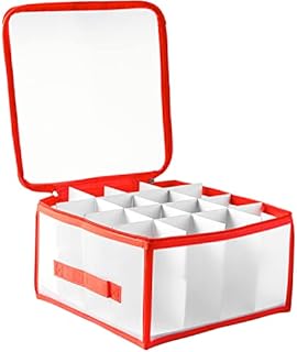 Christmas Bauble Storage Box  Holds up to 32 Individual Pieces, Cardboard Dividers Included, Festive Ornament Storage Box with Zip Closure and 2 Carry Handles, Sturdy Bauble Organiser