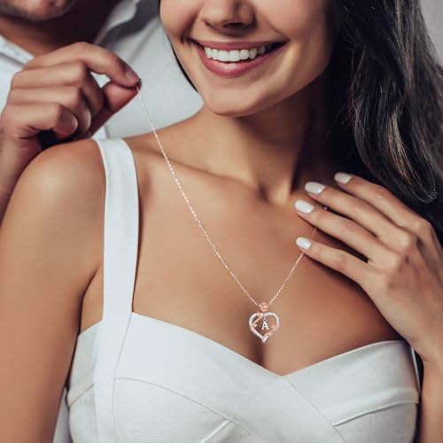 Iefil Rose Heart Necklaces Gifts for Women - 925 Sterling Silver Rose Heart Letter Pendant Necklace Jewelry Mothers Day Valentines Anniversary Birthday Gifts for Her Mom Wife Girlfriend - Image 4
