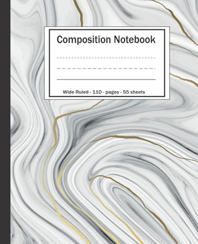 Composition Notebook: Wide Ruled Lined Paper Notebook Journal: Luxury White Silver and Gold Marble Painting Workbook for Girls Kids Teens Students for Back to School and Home College image 2