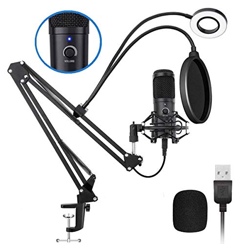 USB Podcast Microphone Kit, NASUM 192KHZ/24BIT Plug & Play Condenser Microphone with Sound
