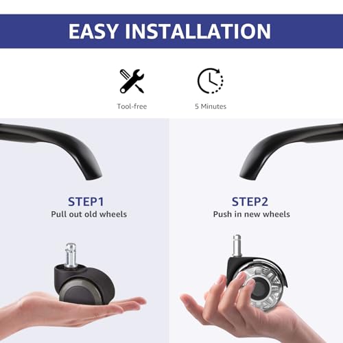 Mastery Mart Office Chair Caster Wheels for Hardwood Floors, Heavy Duty and Quiet Smooth Rollerblade Wheels for Office Chair, Universal Size (11x22mm), Suitable for Most Chairs