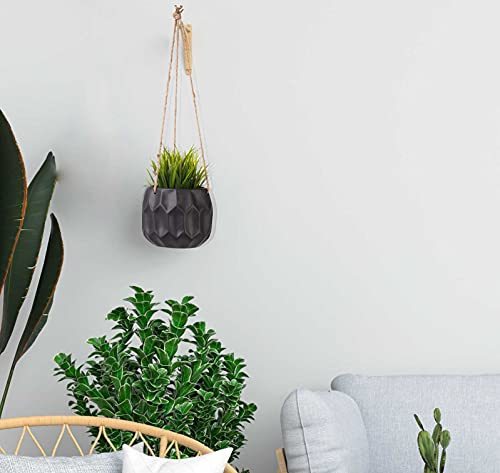 Palais Essentials Wall Hanging Planter Ceramic Plant Pots With Hanger Indoor And Outdoor (Thumb Print Matte, Black) #TOP3