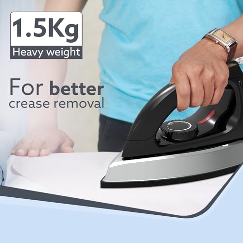 Image of AGARO Regal Heavy Weight Electric Dry Iron, 1000W, Non- Stick Coated Heavy Sole Plate, Removes Wrinkle, Creases, Black