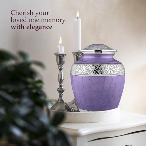 Image of Trupoint Memorials Cremation Urns for Human Ashes, Silver Lining Decorative Burial Urns for Male and Female, Funeral Memorial Urn for Women and Men - Purple, Adult (200LB)