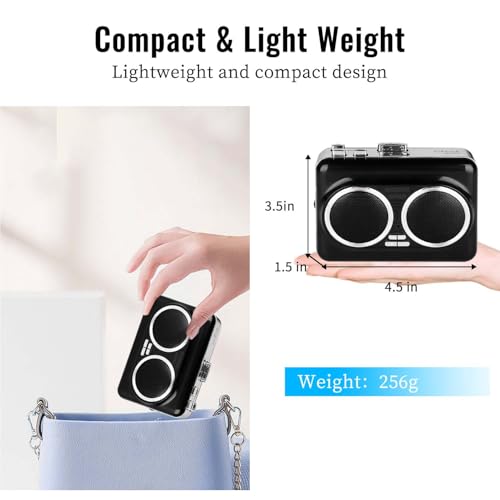 Portable Cassette to USB Converter, Cassette to MP3 Converter, Cassette Tape Player Recorder with Dual Power Options, Auto-Reverse & Headphones – Convert Tapes to Digital