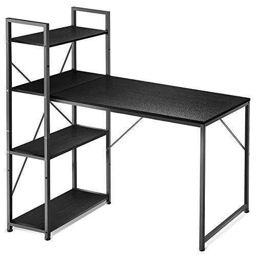 COMHOMA Mesa Escritorio de Ordenador de 120 cm, Mesa con Estantes de Almacenamiento de Estilo Moderno y Sencillo para Estudio Oficina (Negro) Cover