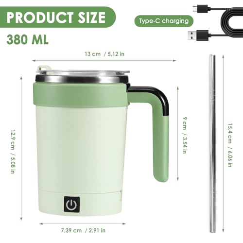 Bryzal Self Stirring Mug with Lid, 380Ml Self-Stirring Magnetic Coffee Cup with LCD Temperature Display, Rechargeable Automatic Mixing Cup for Coffee Protein Shakes Matcha - Image 6