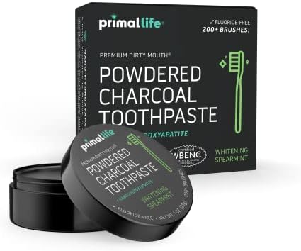 Primal Life Organics - Dirty Mouth Toothpowder, Activated Charcoal Tooth Cleaning Powder, Essential Oils with Kaolin & Bentonite Clay, Good for 200+ Brushings, Organic, Vegan (Black Spearmint, 1 oz)