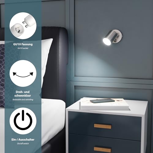 ledscom.de Applique murale WAIKA, interrupteur, inox mat, ronde, 1x GU10 max. 60W – vue 3