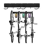 Poweka Bike Storage Rack, 32Inch Heavy Duty 4 Bicycles Bike Wall Mount Garage Organizer & 3 Helmet Hooks, Overall Hold Up to 400 LBS, Adjustable Indoor Bicycle Storage Mounted