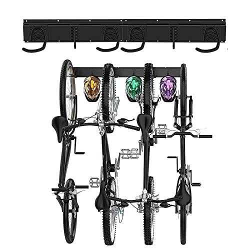 Poweka Bike Storage Rack, 32Inch Heavy Duty 4 Bicycles Bike Wall Mount Garage Organizer & 3 Helmet Hooks, Overall Hold Up to 400 LBS, Adjustable Indoor Bicycle Storage Mounted
