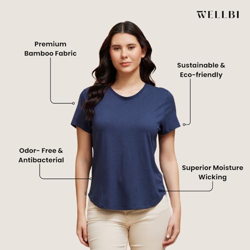 Image of Wellbi Bamboo Women's Tshirt - Ultra-Soft, Breathable & Sustainable | Premium Cotton Blend for Supreme Comfort | Stylish & Eco-Friendly T-Shirt for Women | Tshirt Women Cotton