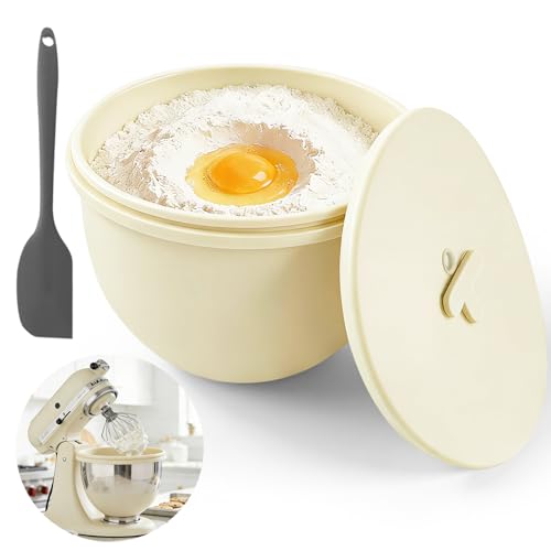 Ajinjfy 2mm Extra-Thick Silicone Bowl Liner for KitchenAid 5-Qt Tilt-Head Mixer, Reusable Baking Insert with Air Valve Lid for Dough Proofing & Storage, BPA-Free & Dishwasher Safe, (Cream)