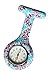 Reloj Médico Reloj Prendedor de Broche de Túnica de Paramédico Doctor Enfermera Silicón de Flores Geométricas Azul & Morado