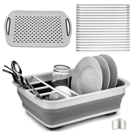 Collapsible Dish Drying Rack Drainer Drainboard Set, RV Camper Accessories for Inside, Kitchen Counter Strainer Essentials, Drainboard Set, House Organization, Storage Must Haves, Escurridor de Platos