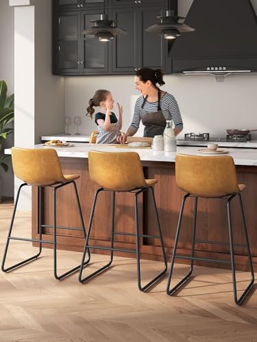 Image of 26in Bar Stools Counter Height Chairs Set of 4 (Whiskey Brown)