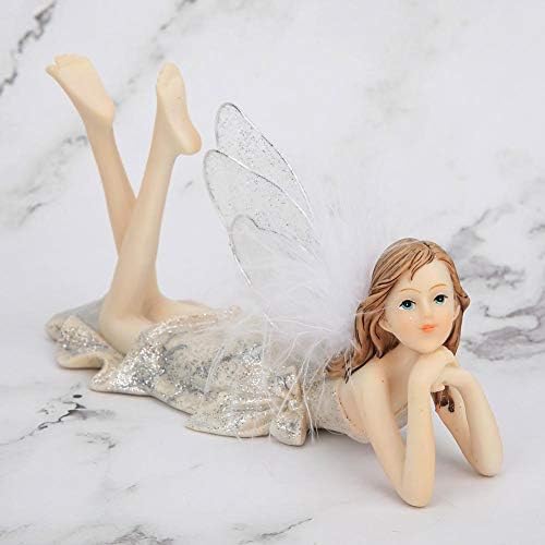 HEEPDD Resin Angel Figurine, Lovely Flower Fairy with Wings Handmade Resin Statue for Home Office Desktop Decoration Kids Christmas Birthday Gift (#6)