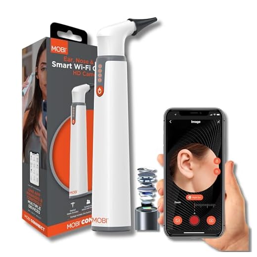 MOBI CONNECT Wi-Fi Otoscope for Ears, Nose & Throat - 1080P HD Lens, Multi-Axis Gyroscope, 6 LED Lights, 90+ Min Use, 3 Ear Speculum, Suitable for Adults & Children
