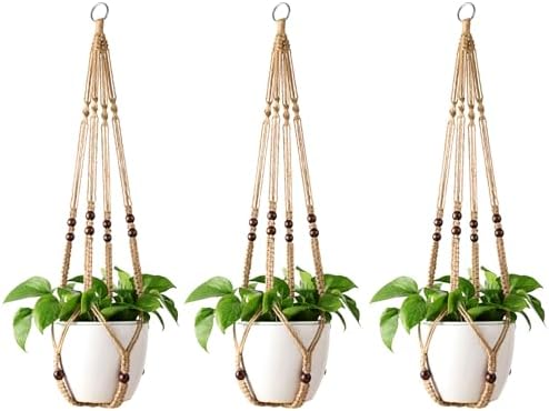 Mkono Macrame Plant Hanger Indoor Hanging Planter Basket with Woo...