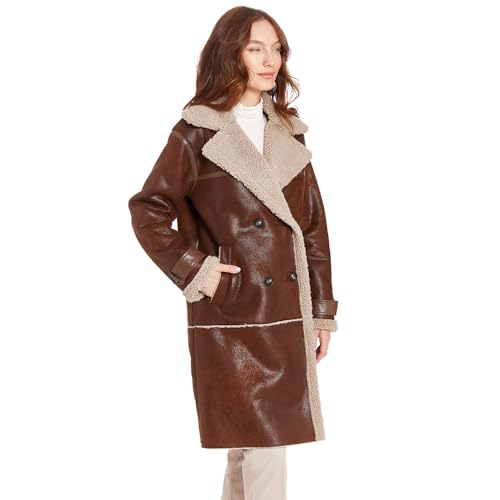 Frye Women's Faux Shearling Notch Clr Coat3
