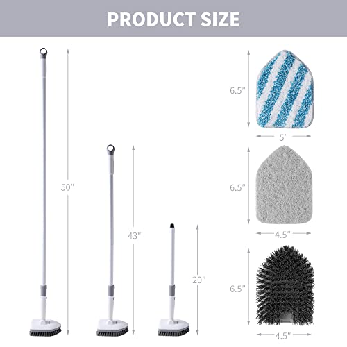 Boomjoy Shower Cleaning Brush, 3-In-1 Bathtub Scrubber With 50" Extendable Long Handle For Cleaning Bathroom Kitchen, Tub, And Tile - White #TOP6