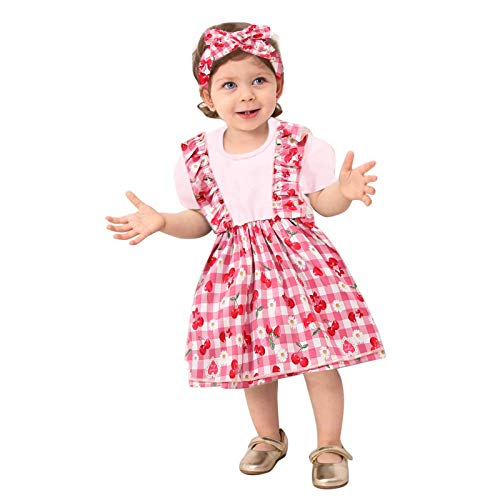haoricu Newborn Baby Girl Dress Fake Two Piece Princess Bubble Puff Sleeve Flower Headwear Tulle Dresses Pink