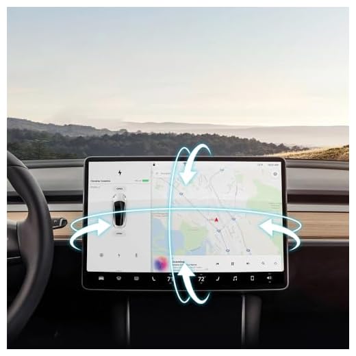 BRIMFORD Soporte Giratorio de Pantalla para Tesla Model 3/ Model Y, Ajuste de 40° en 4 direcciones, Material de aleación de Aluminio, Proceso de Pintura horneada, Proteja su Seguridad al Volante